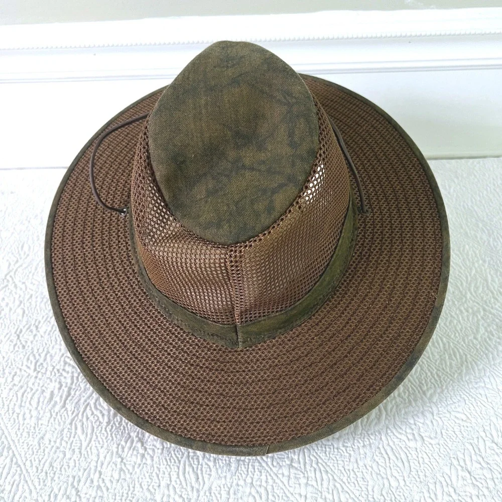 Henschel Breezer Safari Hat Mens Mesh Ventilated Distressed Olive Brown Outback